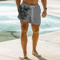 Online OUKU Men's Skull Eagle Snake Swim Trunks Swim Shorts Board Shorts Mid Waist Punk & Gothic Vacation Party Holiday with Mesh lining Elastic Waist 3D Print Designer Clothing Apparel