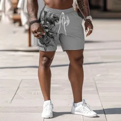 Online OUKU Men's Skull Eagle Snake Swim Trunks Swim Shorts Board Shorts Mid Waist Punk & Gothic Vacation Party Holiday with Mesh lining Elastic Waist 3D Print Designer Clothing Apparel
