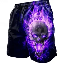 Online OUKU Men's Skull Flame Halloween Costumes Swim Trunks Swim Shorts Board Shorts Mid Waist Dark Punk Gothic Style Holiday Streetwear Side Pockets Mesh Lining Elastic Drawstring Waist Designer Clothing