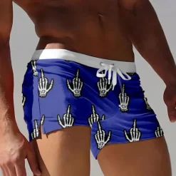 OUKU Men's Skull Funny gestures Halloween Costumes Swim Shorts Board Shorts Swimming Trunks Mid Waist 3D Print Hawaiian Surfing Holiday Beach with Mesh lining Elastic Waist Drawstring Designer Clothing