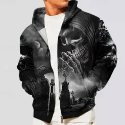 New OUKU Men's Skull Ghost Graphic Prints Hoodie Hoodies Sweatshirt Streetwear Designer Long Sleeve Hooded Sports & Outdoor Daily Sports Black Dark Gray Zipper Print Spring & Fall Designer