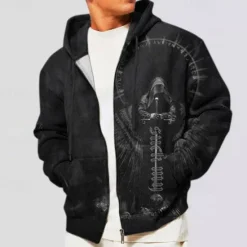 New OUKU Men's Skull Ghost Graphic Prints Hoodie Hoodies Sweatshirt Streetwear Designer Long Sleeve Hooded Sports & Outdoor Daily Sports Black Dark Gray Zipper Print Spring & Fall Designer