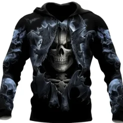 Outlet OUKU Men's Skull Graphic Prints Hoodie Hoodies Sweatshirt Streetwear Designer Long Sleeve Hooded Daily Sports Print Spring & Fall Designer Black