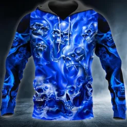 Outlet OUKU Men's Skull Graphic Prints Hoodie Hoodies Sweatshirt Streetwear Designer Long Sleeve Hooded Daily Sports Print Spring & Fall Designer Blue