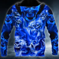 Outlet OUKU Men's Skull Graphic Prints Hoodie Hoodies Sweatshirt Streetwear Designer Long Sleeve Hooded Daily Sports Print Spring & Fall Designer Blue