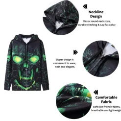 Sale OUKU Men's Skull Graphic Prints Hoodie Hoodies Sweatshirt Streetwear Basic Long Sleeve Hooded Sports & Outdoor Daily Sports Black Red Zipper Print Spring & Fall Designer