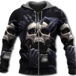 Discount OUKU Men's Skull Graphic Prints Hoodie Hoodies Sweatshirt Streetwear Designer Long Sleeve Hooded Sports & Outdoor Daily Sports Zipper Print Spring & Fall Designer Black
