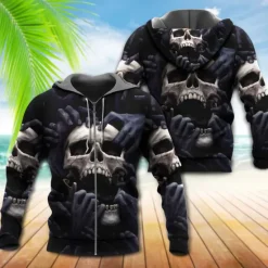 Discount OUKU Men's Skull Graphic Prints Hoodie Hoodies Sweatshirt Streetwear Designer Long Sleeve Hooded Sports & Outdoor Daily Sports Zipper Print Spring & Fall Designer Black