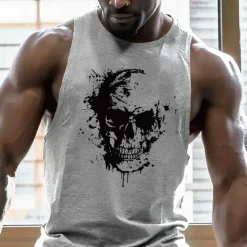 Hot OUKU Men's Skull Graphic Prints Tank Top Vest Top Undershirt Casual Style Classic Style Sleeveless T shirt Hot Stamping Crew Neck Shirt Hawaiian Classic Big and Tall Outdoor Vacation Daily Summer Gray