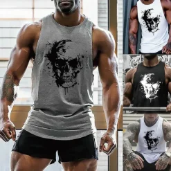 Hot OUKU Men's Skull Graphic Prints Tank Top Vest Top Undershirt Casual Style Classic Style Sleeveless T shirt Hot Stamping Crew Neck Shirt Hawaiian Classic Big and Tall Outdoor Vacation Daily Summer Gray