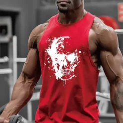 Hot OUKU Men's Skull Graphic Prints Tank Top Vest Top Undershirt Casual Style Classic Style Sleeveless T shirt Hot Stamping Crew Neck Shirt Hawaiian Classic Big and Tall Outdoor Vacation Daily Summer Gray
