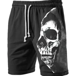 Outlet OUKU Men's Skull Graphic Prints Halloween Costumes Sweat Shorts Beach Shorts Terry Shorts Mid Waist Casual Athleisure Daily Holiday Streetwear Elastic Waist 3D Print Drawstring Designer Clothing Apparel Black