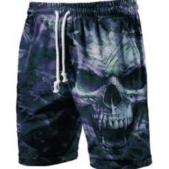 Outlet OUKU Men's Skull Graphic Prints Halloween Costumes Active Sweat Shorts Terry Shorts Mid Waist Fashion Streetwear Classic Style Sports Outdoor Casual Daily Elastic Waist Drawstring Print Designer Clothing
