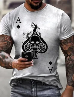 Hot OUKU Men's Skull Graphic Prints Shirt T Shirt Tee Short Sleeve T shirt 3D Print Round Neck Shirt Designer Classic Casual Daily Holiday Light Yellow Black White Summer Clothing Apparel S M L XL XXL 3XL 4XL