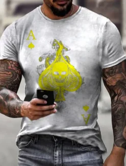 Hot OUKU Men's Skull Graphic Prints Shirt T Shirt Tee Short Sleeve T shirt 3D Print Round Neck Shirt Designer Classic Casual Daily Holiday Light Yellow Black White Summer Clothing Apparel S M L XL XXL 3XL 4XL