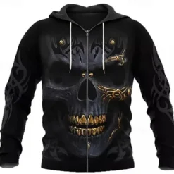 New OUKU Men's Skull Graphic Prints Hoodie Hoodies Sweatshirt Streetwear Designer Long Sleeve Hooded Sports & Outdoor Daily Sports Zipper Print Spring & Fall Designer Black