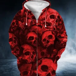 New OUKU Men's Skull Graphic Prints Hoodie Hoodies Sweatshirt Streetwear Designer Long Sleeve Hooded Sports & Outdoor Daily Sports Red Blue Zipper Print Spring & Fall Designer