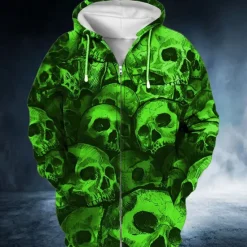 New OUKU Men's Skull Graphic Prints Hoodie Hoodies Sweatshirt Streetwear Designer Long Sleeve Hooded Sports & Outdoor Daily Sports Red Blue Zipper Print Spring & Fall Designer