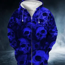New OUKU Men's Skull Graphic Prints Hoodie Hoodies Sweatshirt Streetwear Designer Long Sleeve Hooded Sports & Outdoor Daily Sports Red Blue Zipper Print Spring & Fall Designer