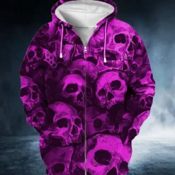 New OUKU Men's Skull Graphic Prints Hoodie Hoodies Sweatshirt Streetwear Designer Long Sleeve Hooded Sports & Outdoor Daily Sports Red Blue Zipper Print Spring & Fall Designer