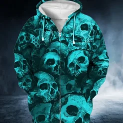 New OUKU Men's Skull Graphic Prints Hoodie Hoodies Sweatshirt Streetwear Designer Long Sleeve Hooded Sports & Outdoor Daily Sports Red Blue Zipper Print Spring & Fall Designer