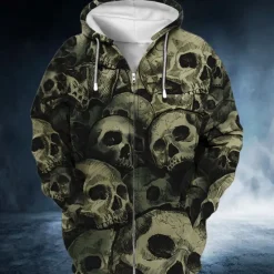 New OUKU Men's Skull Graphic Prints Hoodie Hoodies Sweatshirt Streetwear Designer Long Sleeve Hooded Sports & Outdoor Daily Sports Red Blue Zipper Print Spring & Fall Designer