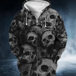New OUKU Men's Skull Graphic Prints Hoodie Hoodies Sweatshirt Streetwear Designer Long Sleeve Hooded Sports & Outdoor Daily Sports Red Blue Zipper Print Spring & Fall Designer