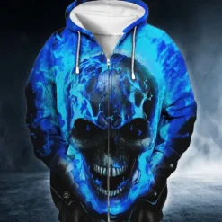 Clearance OUKU Men's Skull Graphic Prints Hoodie Hoodies Sweatshirt Streetwear Designer Long Sleeve Hooded Sports & Outdoor Daily Sports Pink Blue Zipper Print Spring & Fall Designer