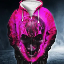 Clearance OUKU Men's Skull Graphic Prints Hoodie Hoodies Sweatshirt Streetwear Designer Long Sleeve Hooded Sports & Outdoor Daily Sports Pink Blue Zipper Print Spring & Fall Designer