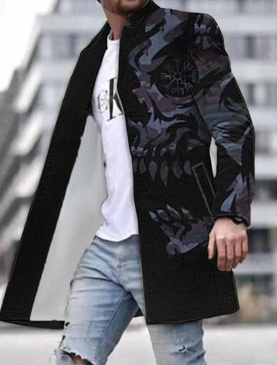 Online OUKU Men's Skull Graphic Prints Winter Coat Overcoat Coat Warm Breathable Comfortable Fashion Streetwear Cool Work Daily Wear Going out Pocket Print Fall & Winter Turndown Long Sleeve Purple Fuchsia Green