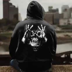 New OUKU Men's Skull Graphic Prints Hoodie Hoodies Sweatshirt Streetwear Designer Long Sleeve Hooded Daily Sports Black Wine Print Spring & Fall Designer