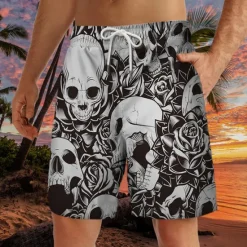 Outlet OUKU Men's Skull Graphic Prints Halloween Costumes Swim Trunks Swim Shorts Board Shorts Mid Waist Hawaiian Boho Casual Daily Holiday Drawstring with Mesh lining Elastic Waist Designer Clothing Apparel Gray