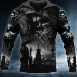 Best OUKU Men's Skull Graphic Prints Hoodie Hoodies Sweatshirt Streetwear Designer Long Sleeve Hooded Daily Sports 1 2 Print Spring & Fall Designer