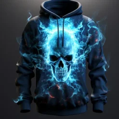 Hot OUKU Men's Skull Graphic Prints Flame Hoodie Hoodies Sweatshirt Daily Classic Long Sleeve Hooded Holiday Going out Streetwear Red Royal Blue Print Spring & Fall Designer
