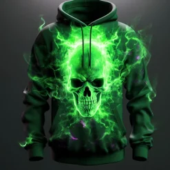 Hot OUKU Men's Skull Graphic Prints Flame Hoodie Hoodies Sweatshirt Daily Classic Long Sleeve Hooded Holiday Going out Streetwear Red Royal Blue Print Spring & Fall Designer