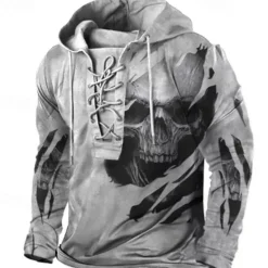 OUKU Men's Skull Graphic Prints Hoodie Hoodies Sweatshirt Streetwear Designer Long Sleeve Hooded Casual Daily Sports Lace up Print Spring & Fall Designer Gray