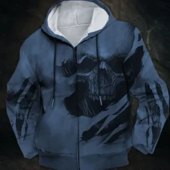 Sale OUKU Men's Skull Graphic Prints Hoodie Hoodies Sweatshirt Streetwear Designer Long Sleeve Hooded Sports & Outdoor Daily Sports Wine Red Zipper Print Spring & Fall Designer