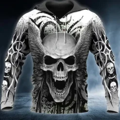 Hot OUKU Men's Skull Graphic Prints Hoodie Hoodies Sweatshirt Streetwear Basic Long Sleeve Hooded Daily Sports Print Spring & Fall Designer Gray