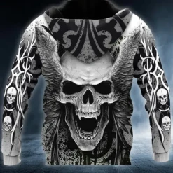 Hot OUKU Men's Skull Graphic Prints Hoodie Hoodies Sweatshirt Streetwear Basic Long Sleeve Hooded Daily Sports Print Spring & Fall Designer Gray
