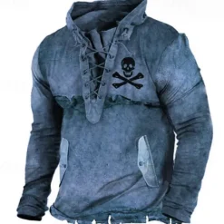 Hot OUKU Men's Skull Graphic Prints Sweatshirt Pullover Long Sleeve Sweatshirt Standing Collar Streetwear Designer Basic 3D Print Sports & Outdoor Casual Daily Lace up Pocket Spring & Fall