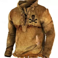 Hot OUKU Men's Skull Graphic Prints Sweatshirt Pullover Long Sleeve Sweatshirt Standing Collar Streetwear Designer Basic 3D Print Sports & Outdoor Casual Daily Lace up Pocket Spring & Fall