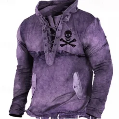 Hot OUKU Men's Skull Graphic Prints Sweatshirt Pullover Long Sleeve Sweatshirt Standing Collar Streetwear Designer Basic 3D Print Sports & Outdoor Casual Daily Lace up Pocket Spring & Fall