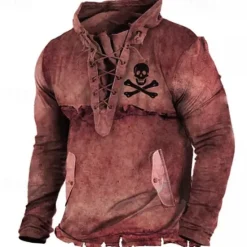 Hot OUKU Men's Skull Graphic Prints Sweatshirt Pullover Long Sleeve Sweatshirt Standing Collar Streetwear Designer Basic 3D Print Sports & Outdoor Casual Daily Lace up Pocket Spring & Fall