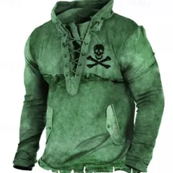 Hot OUKU Men's Skull Graphic Prints Sweatshirt Pullover Long Sleeve Sweatshirt Standing Collar Streetwear Designer Basic 3D Print Sports & Outdoor Casual Daily Lace up Pocket Spring & Fall