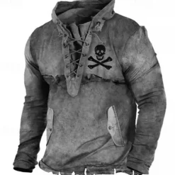Hot OUKU Men's Skull Graphic Prints Sweatshirt Pullover Long Sleeve Sweatshirt Standing Collar Streetwear Designer Basic 3D Print Sports & Outdoor Casual Daily Lace up Pocket Spring & Fall
