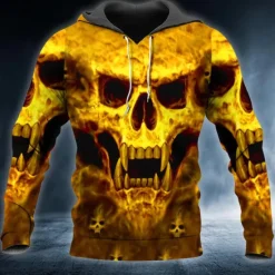 OUKU Men's Skull Graphic Prints Hoodie Hoodies Sweatshirt Streetwear Basic Long Sleeve Hooded Daily Sports Yellow Red Print Spring & Fall Designer