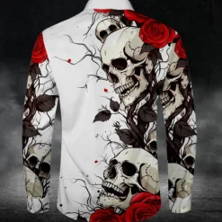 Discount OUKU Men's Skull Halloween Costumes Day of the Dead Button Up Shirt Long Sleeve Casual Dark Party Evening Wear Daily Fall Winter Spring & Summer Shirt Collar Button Up 3D Print Black White Blue Purple