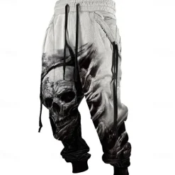 Online OUKU Men's Skull Halloween Costumes Sweatpants Joggers Pants Trousers Mid Waist Drawstring Elastic Waist Casual Dark Outdoor Street Dailywear Pocket Spring Fall Winter 3D Print Black