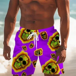 Outlet OUKU Men's Skull Halloween Costumes Swim Trunks Swim Shorts Board Shorts Mid Waist Fashion Streetwear Designer Casual Daily Holiday Pocket Elastic Waist 3D Print Designer Clothing Apparel