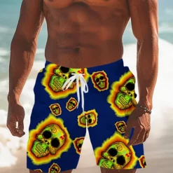 Outlet OUKU Men's Skull Halloween Costumes Swim Trunks Swim Shorts Board Shorts Mid Waist Fashion Streetwear Designer Casual Daily Holiday Pocket Elastic Waist 3D Print Designer Clothing Apparel